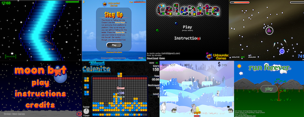 Collage of screenshots from the 8 Flash games I made from 2009 to 2011.