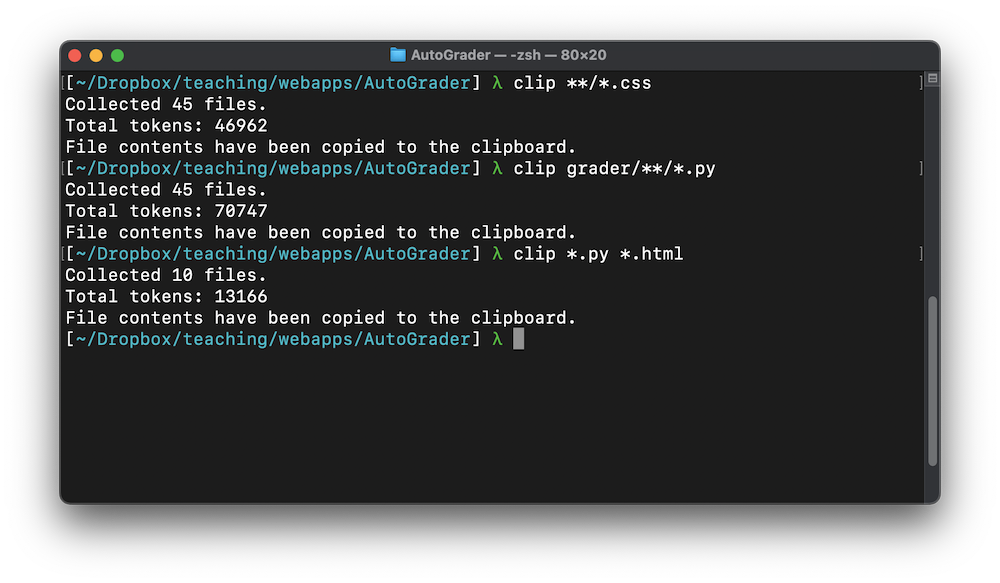 Screenshot of my terminal showcasing clip.