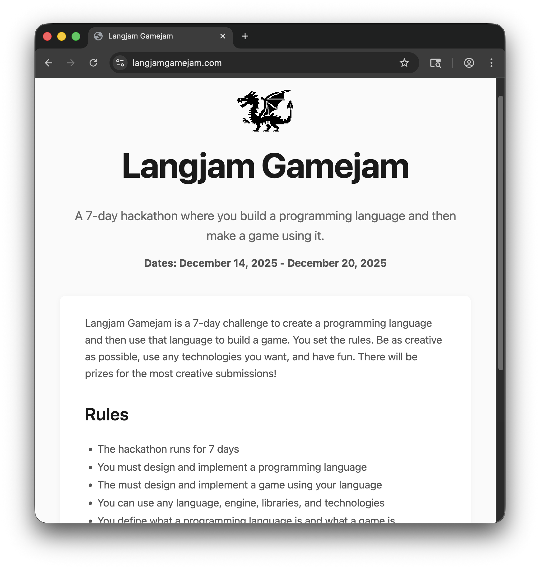 Screenshot of LangjamGamejam.com