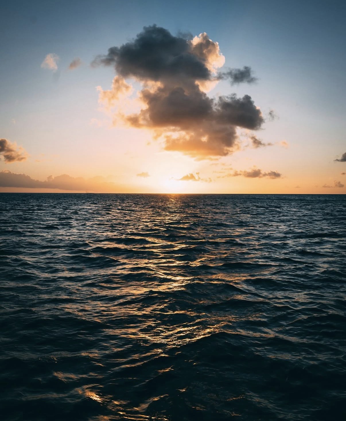 Photo of the sunsetting over the ocean.