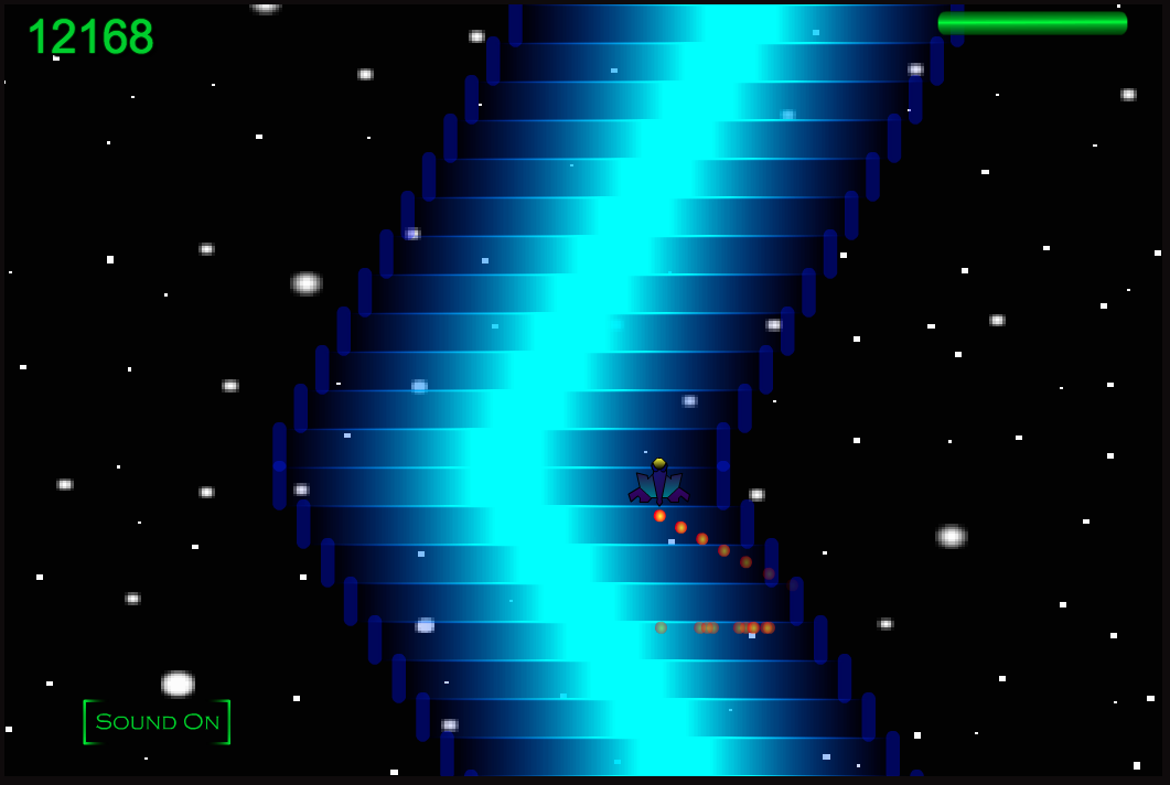Screenshot of my second game, Tunnel Syndrome. You are a space ship that can move left or right to avoid hitting the tunnel's walls.
